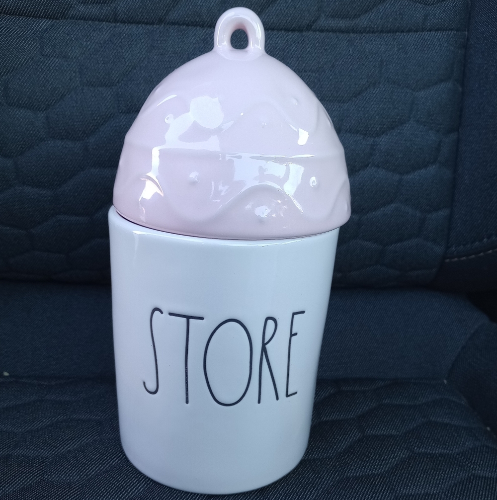 Rae Dunn Easter Egg Top Pink and White Ceramic "Store" Canister NIB